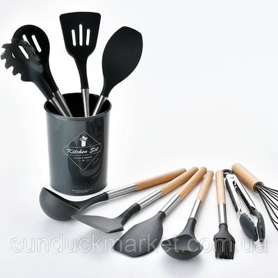 Набір кухонного приладдя Kitchen Set 12 предметів селіконовий Чорний 1958881297 фото