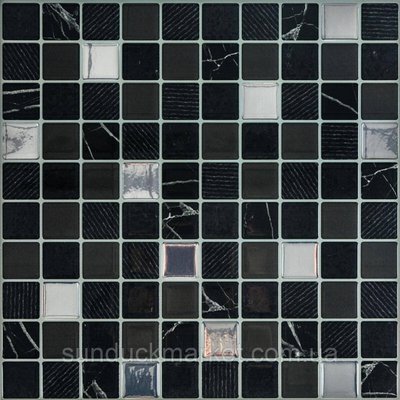 Самоклеюча поліуретанова плитка чорно-біла мозаїка 305х305х1мм (D) SW-00001149 SW-00001149 фото