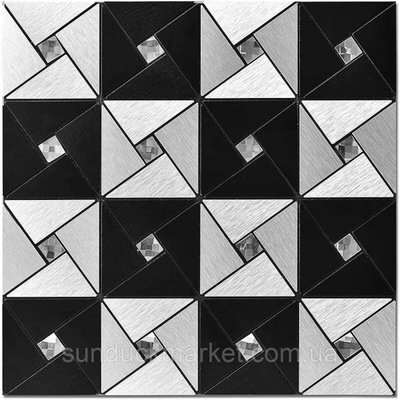 Самоклеюча алюмінієва плитка чорно-срібна зі стразами 300х300х3мм SW-00001773 (D) SW-00001773 фото