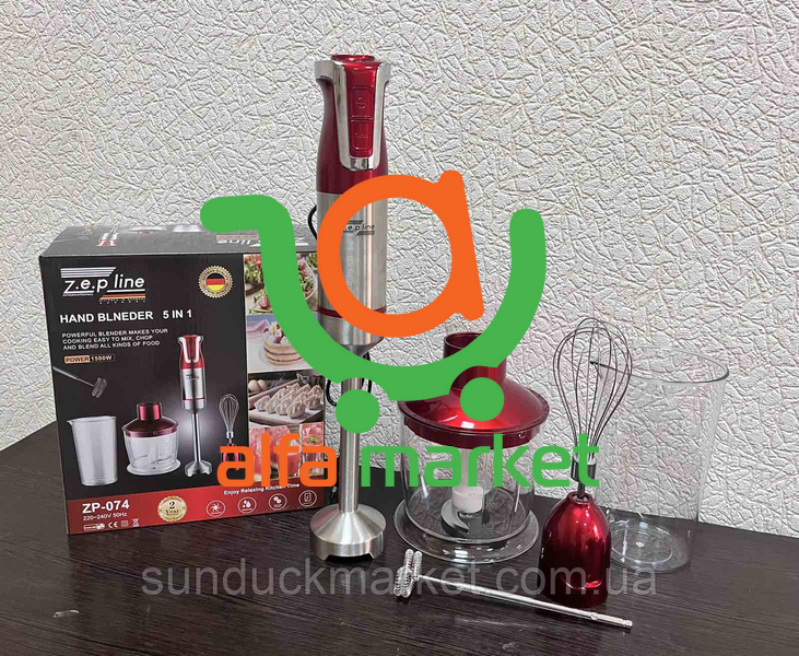 Ручний занурювальний блендер з мірною склянкою 5в1 Zepline ZP-074 1500ВТ Червоний РТ0011 фото