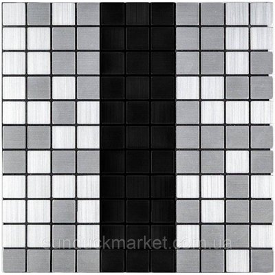 Самоклеющаяся алюминиевая плитка серебряная с чёрным мозаика 300х300х3мм SW-00001825 (D) SW-00001825 фото