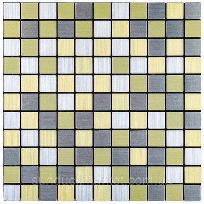 Самоклеющаяся алюминиевая плитка серебряная с золотом шахматы 300х300х3мм SW-00001827 (D) SW-00001827 фото